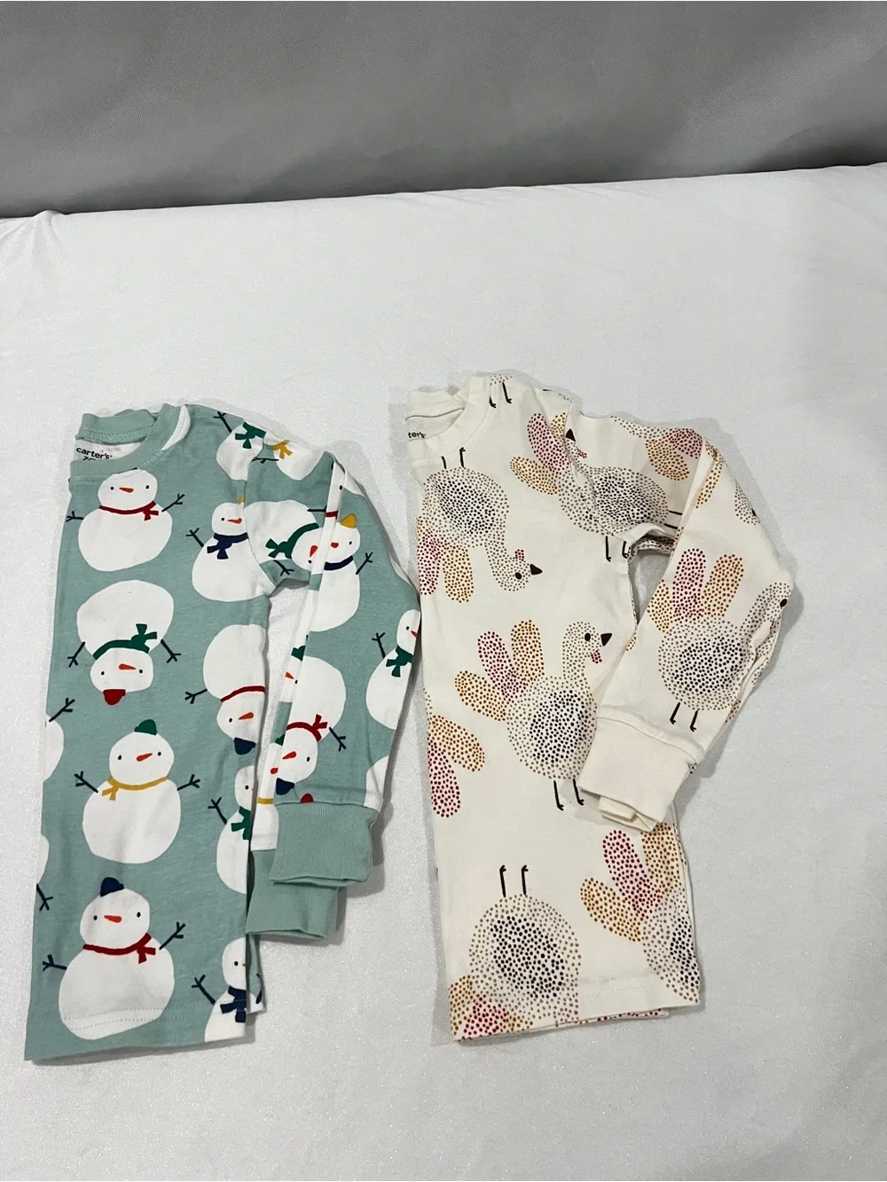 Carter's  Lot of Two Set Kids Pajama Size 7 Turkey And Snow Man Print Cotton